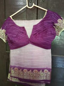 Used CreamColor With PurpleBorder TussarSilk Saree