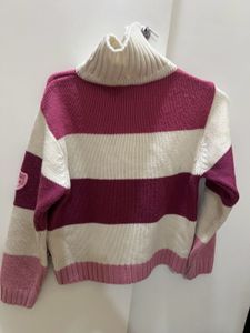 Women Pink White Wool Sweater