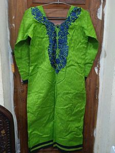 Green Embroidered Kurti With Dupatta