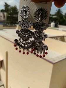 OXIDISED PEACOCK LAYERED EARRINGS