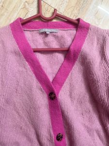 Pink V-Neck Cardigan Sweater