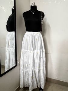 New White Long Skirt Mango Embroidered