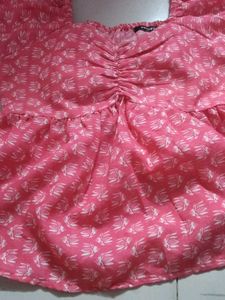 Pink Floral Ruched Top