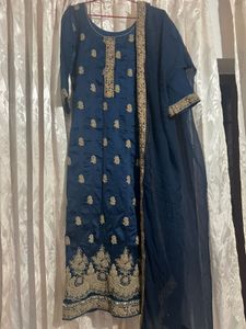 Navy Blue Embroidered Kurti Set