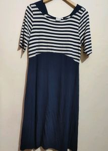 Navy Blue & White Lining Dress For Girl Or Woman