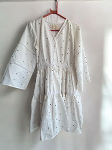 polka White colour floral dress