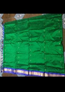 Green &amp; Gold Dot Print Fabric Pattu Saree