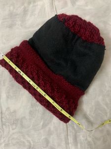Unisex Maroon Self Design Beanie Warm Winter Cap