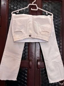 High Waist White Straight Pant