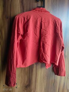 Coral Cropped Jacket With Bandeau Crop Top