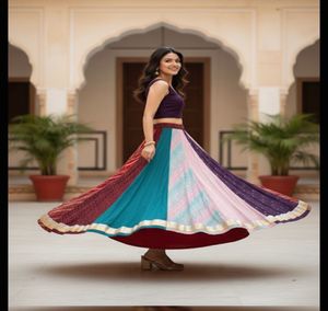 Colorful Patchwork Lehenga + White Choli Combo