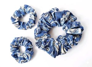 Set Of 3 Blue Floral Scrunchie