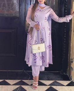 Lavender Floral Printed AnarkaliKurti Palazzo Set