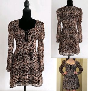 Zara Sweetheart Animal Print Sheer Sleeves Dress