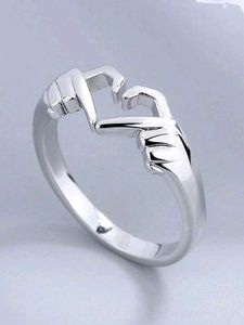 Heart Hands Silver Ring