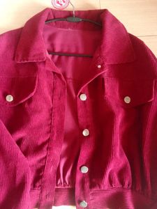 Burgundy Corduroy Cropped Jacket