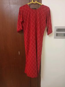 Red Checkered Kurtha With Gold pattern,Size-S
