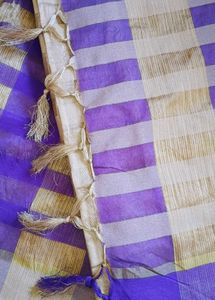 CREME &amp; PURPLE CHECKED SAREE + FREE GIFT!
