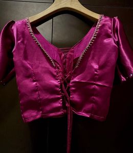 Luxe Pink Satin Blouse with Pearl Embellish