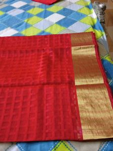 Red Cotton silk saree.