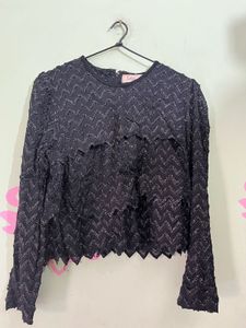 Black Full Sleeves Party Glam Top