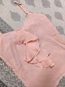 Zink London Women Peach Ruffle Strappy Casual Top