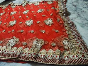 Red &amp; Gold Embellished Saree