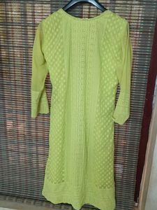 Lime Green Chickenkari long Kurti