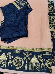 Heavy Border Pink With Dark Blue Blouse