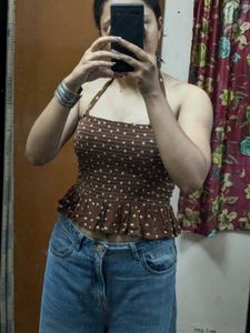 Brown Polka Dot Halter Top