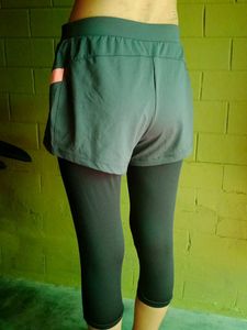 Black Solid Tights With Attached Shorts.