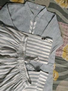 Khadi kurta set gray and white in colour 2 tyms used only