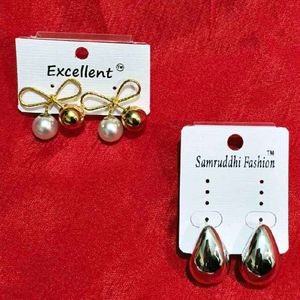 Earring Set - Pearl Bow & Silver Teardrop