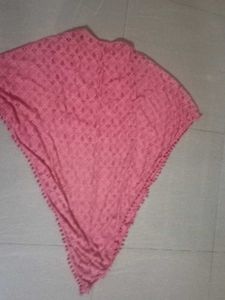 Pink Lace Tunic Top with Pom-Pom Trim