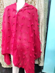 Dhamaka Offe Dupatta Stole Red Jhalar georgett