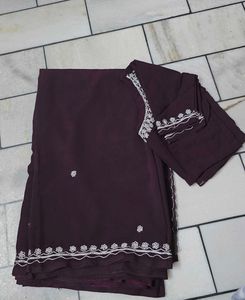 Elegant Burgundy Embroidered Saree😊