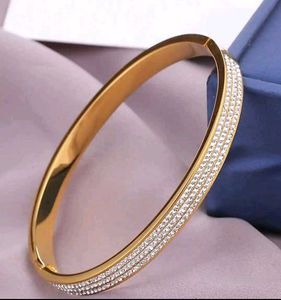 Zircon studded bangle bracelet anti tarnish