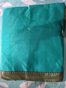 Teal Silk Saree with Gold Border