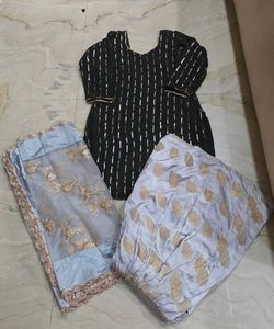 Black &amp; Gold Embellished Kurta n sharara