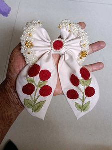 Handmade Embroidery Floral Beaded Hair Bow