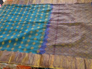 Teal &amp; Gold Silk Saree