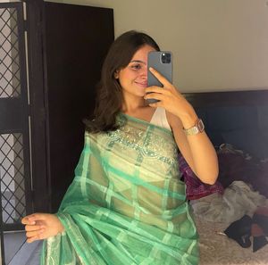 Mint Green Checkered Saree