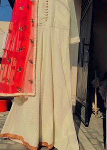 Beautiful Anarkali Gown With Red Dupatta