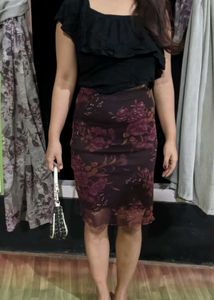 Floral Mesh Midi Skirt