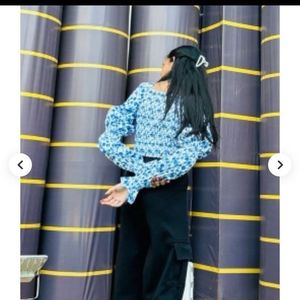Blue Floral Milkmaid Blouse