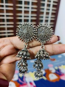 Ethnic Silver Jhumkas + Cute Star Studs(Free)
