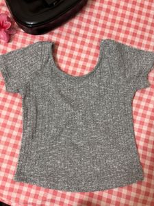 Gray Ribbed Scoop Neck Top