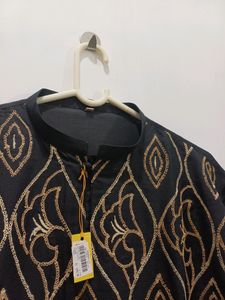 Silk Kurta Chudidar Set (Black Pattern)