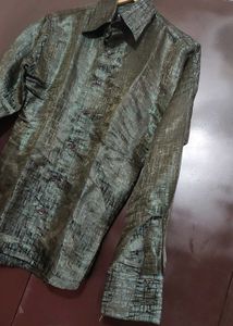 Olive Patterned Party Wear Shirt for 36 Chest