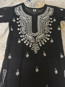 Elegant Black Chikankari Kurti with White Embroide
